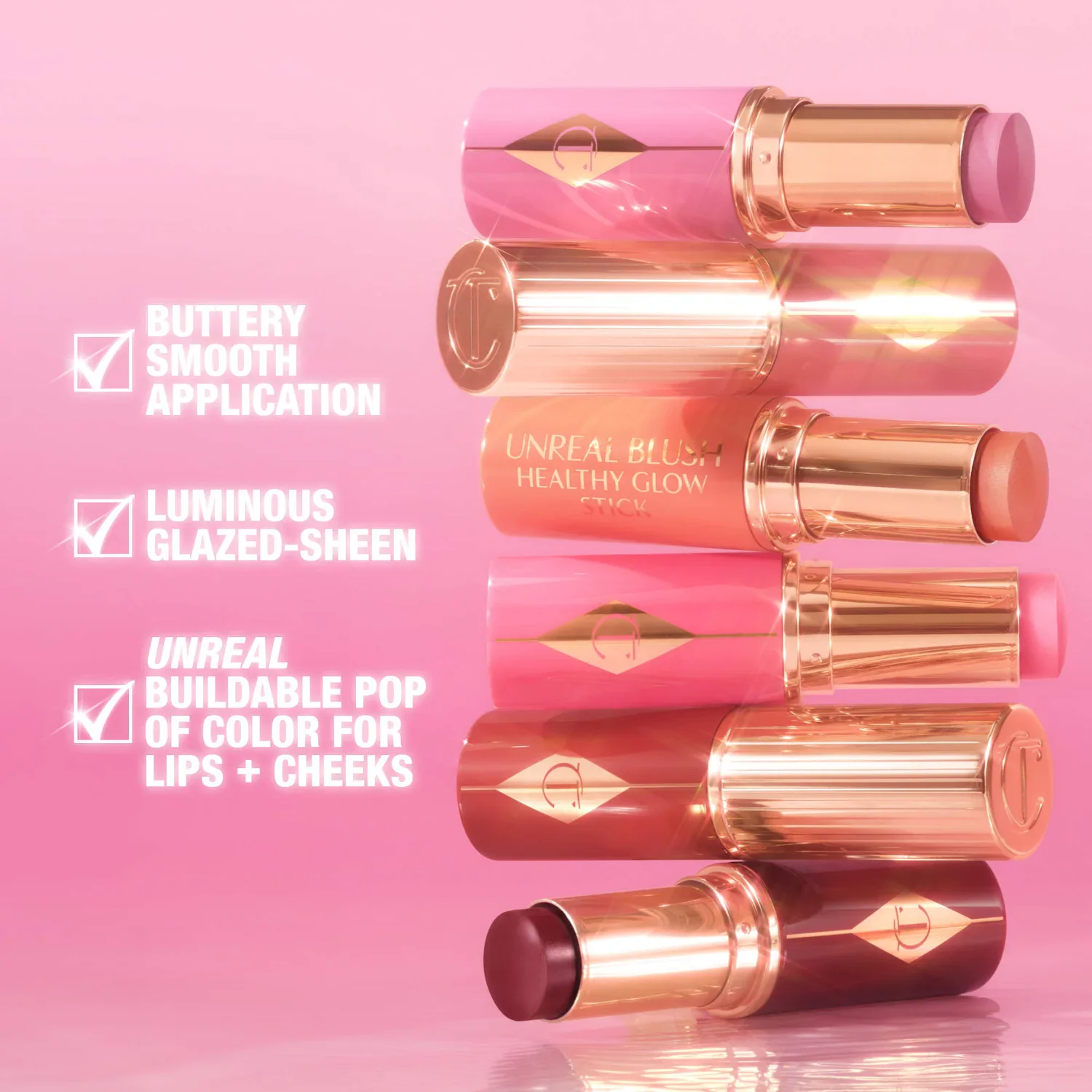 Mini Unreal Lip + Cheek Glow Blush Stick with Hyaluronic Acid — foto 8 de 14